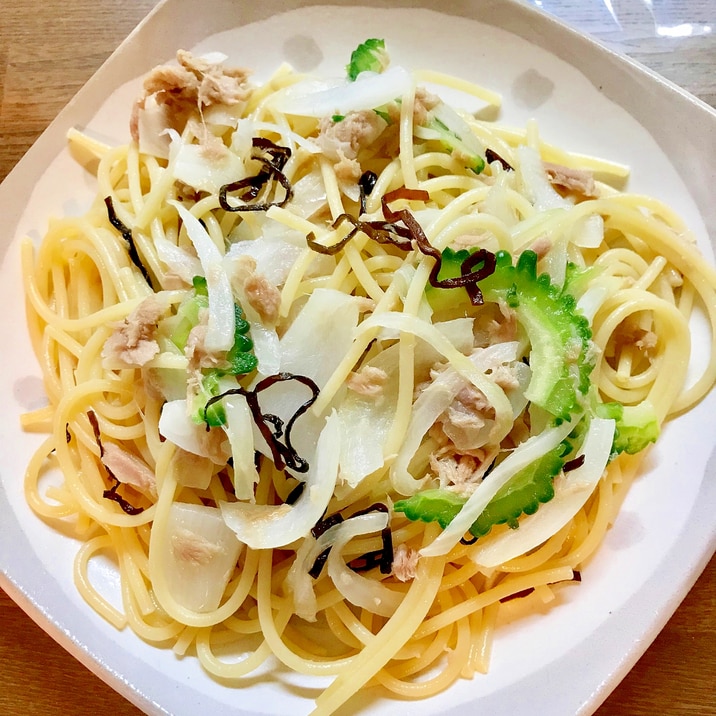 ツナ缶とゴーヤの和風パスタ